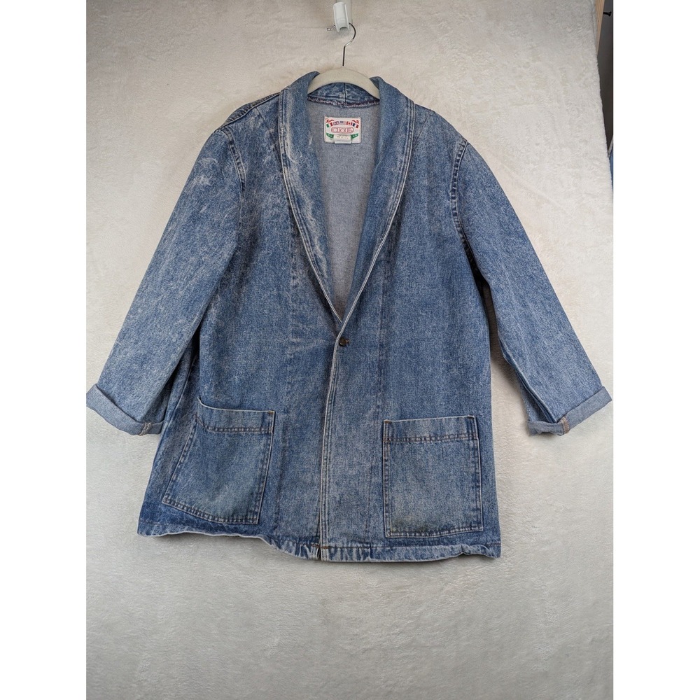 Vintage 80s 90s Clique Denim Blazer Womens One Size Acid Wash Oversized USA